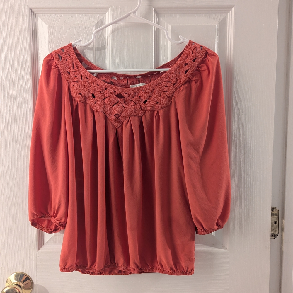Sophie Max Terracotta Blouse with Lace Yoke